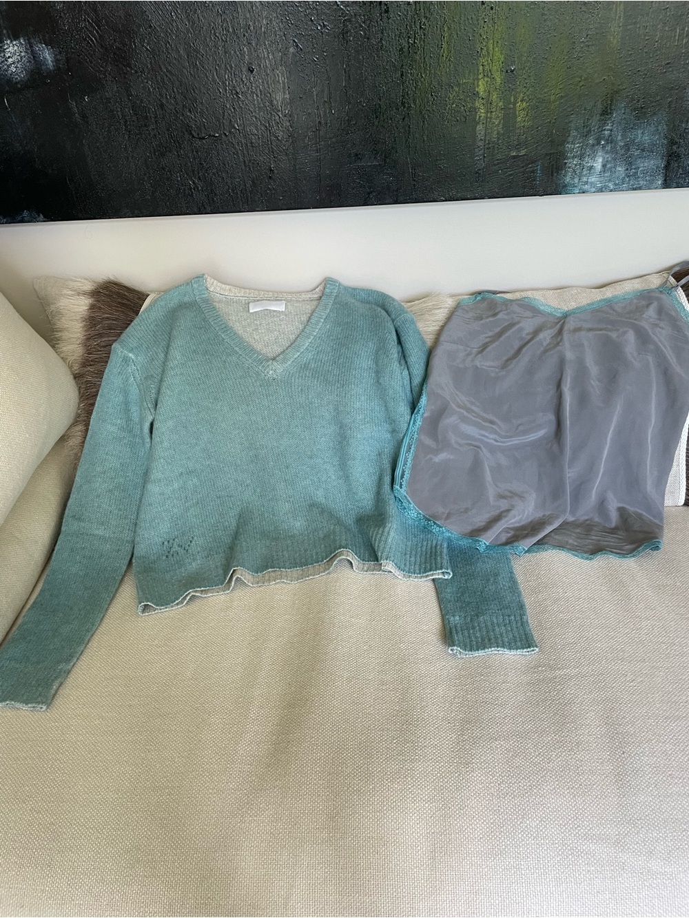 Zadig & Voltaire Seafoam Green V-Neck Sweater with matching Camisole